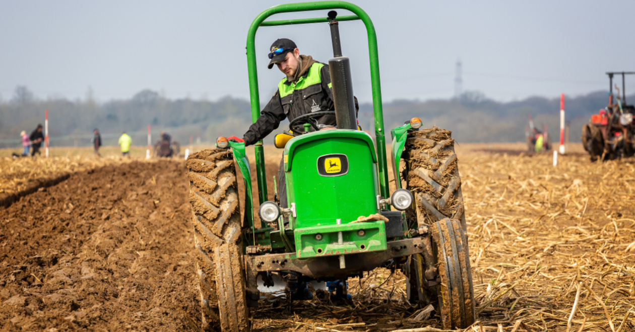Vintage tractor ploughing competition near Lychett Matravers, Dorset, UK
