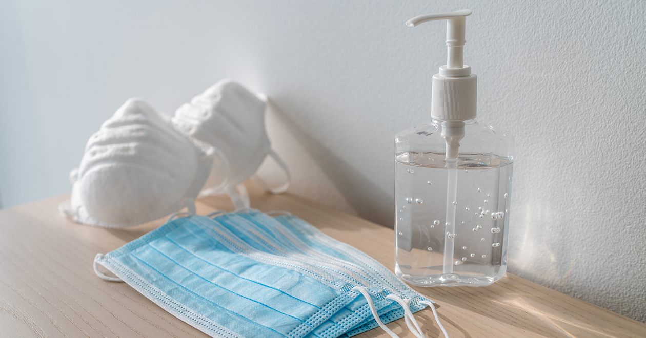 Hand sanitiser and face masks