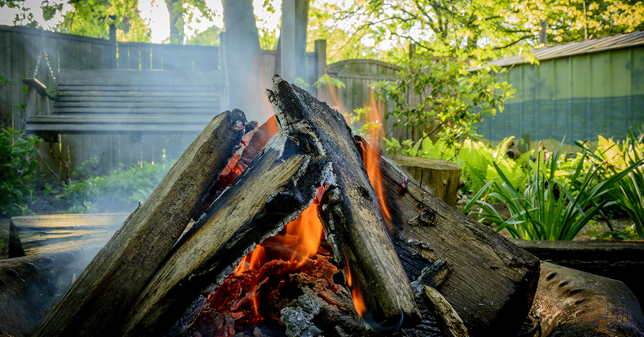 A bonfire in a garden