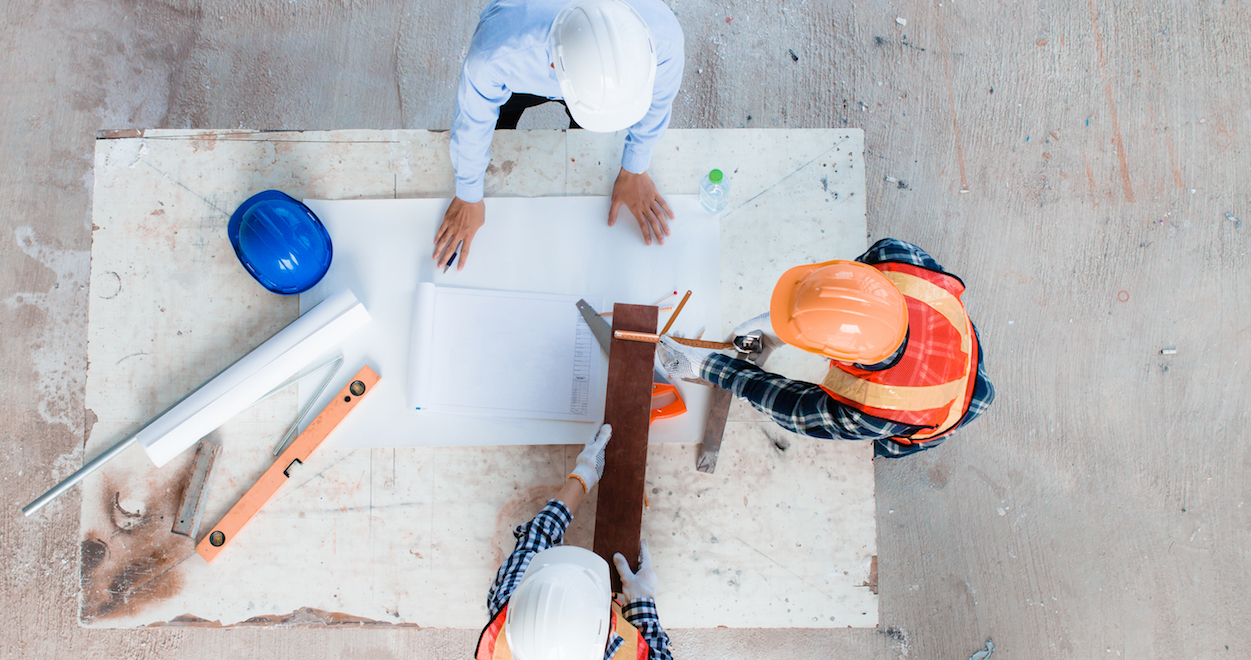 Construction workers from overhead