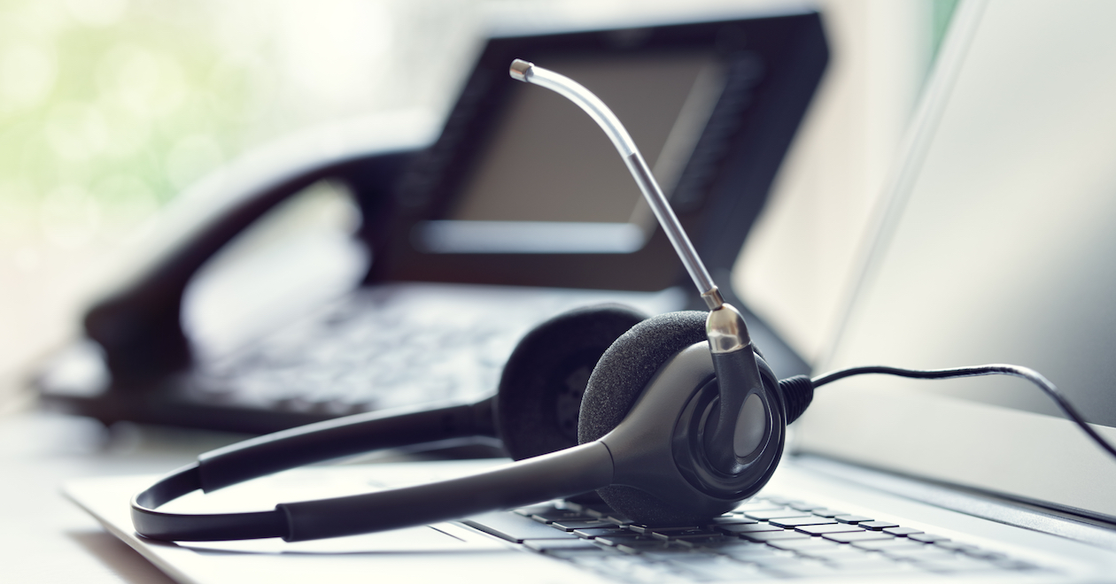 Phone headset on a keyboard