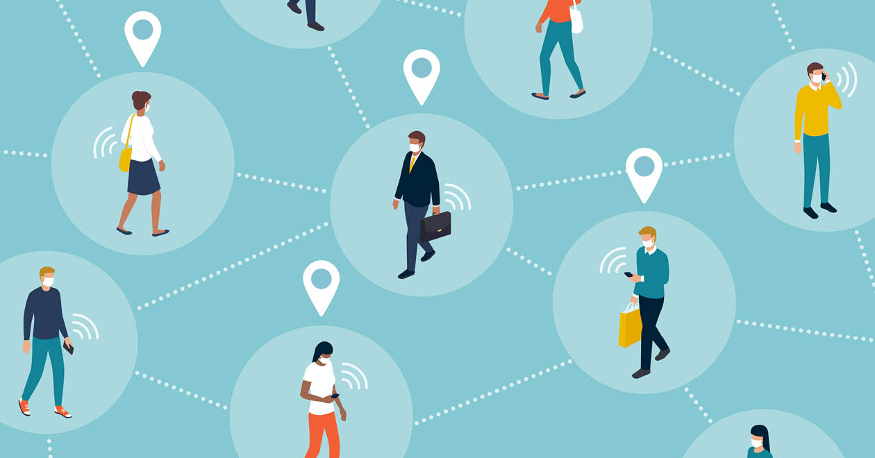 Graphic of people and location tracing