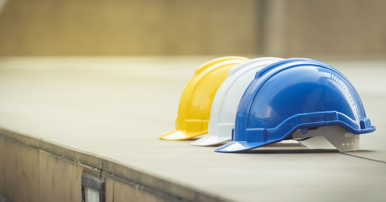 Hard hats in a row