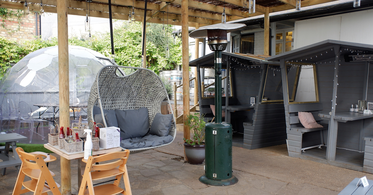 Facilities outside pub in Chorleywood, Hertfordshire, England, UK