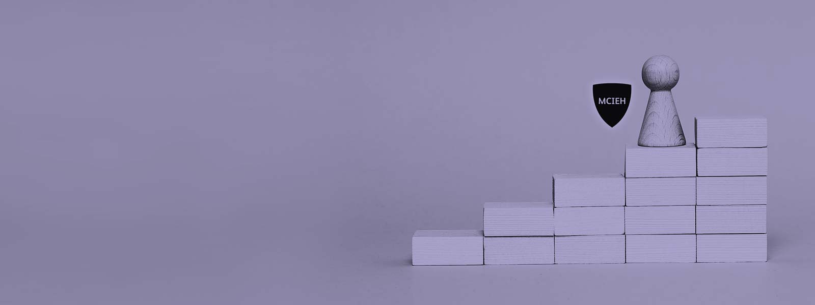 MCIEH badge with a wooden pawn on the fourth step of a tower of blocks