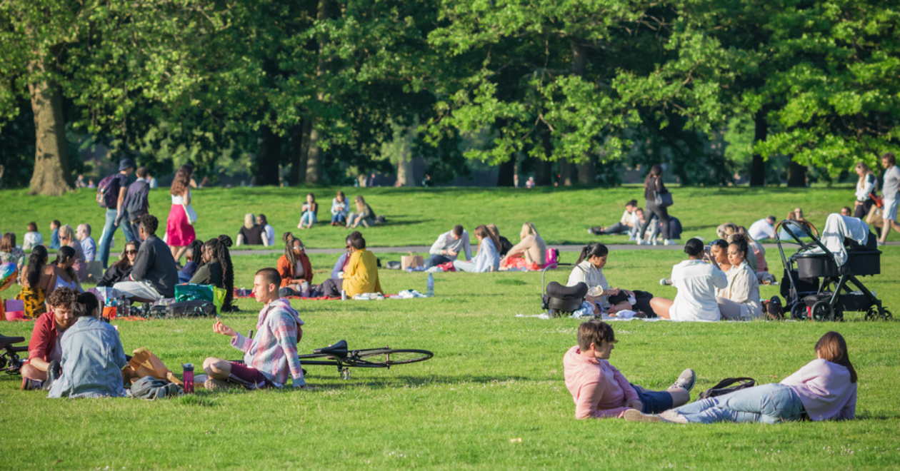 People sunbathing at London park