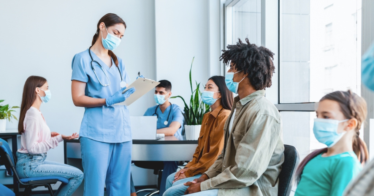 Doctors and patients wearing medical face masks